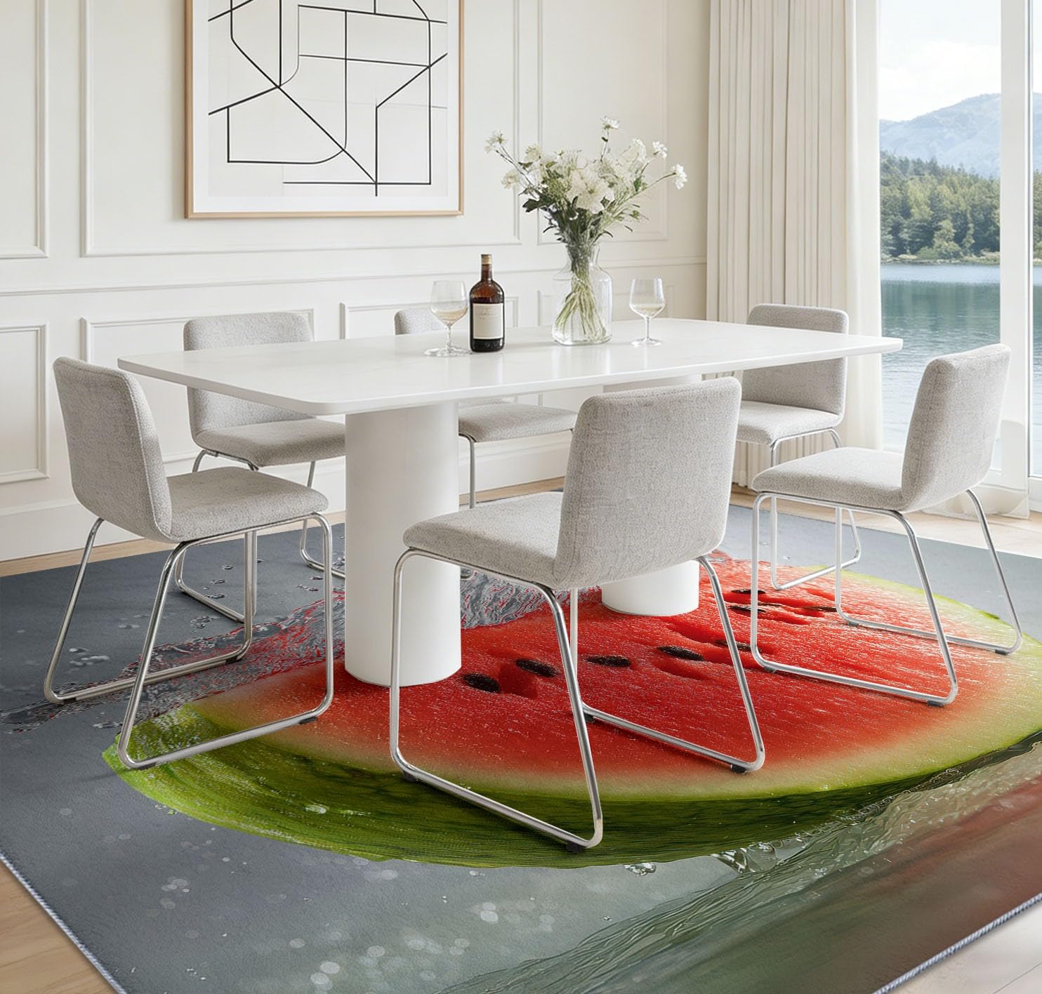 Générique Tapis Salon Lavable en Machine Traditionnel, Grand Tapis Dynamique Fruits Pastèque Antidérapant À Poils Courts pour Chambre à Coucher Cuisine Entrée Salon Decoration 80 x 150 cm