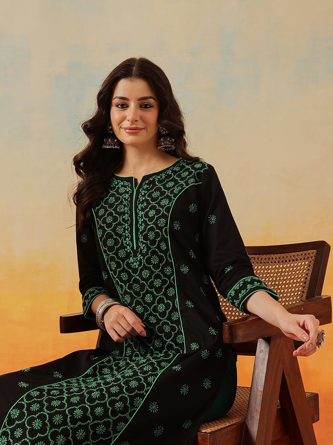 Ada Indian Hand Embroidered Traditional Chikankari Cotton Tunic Kurta Kurti for Women A411480 - Image 5