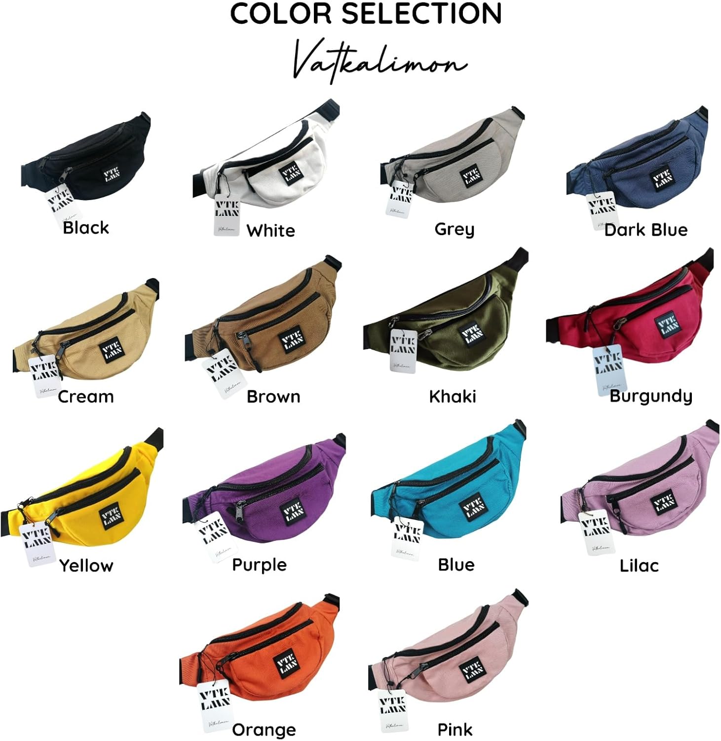 Vatkalimon Fanny Pack Dark Colors - Waterproof Belt Bag - Small Crossbody Bag with Adjustable Strap - Gym Bag, Sling Bag, Travel Essentials, Stylish Bum Bag for Hiking, Running & Daily Use