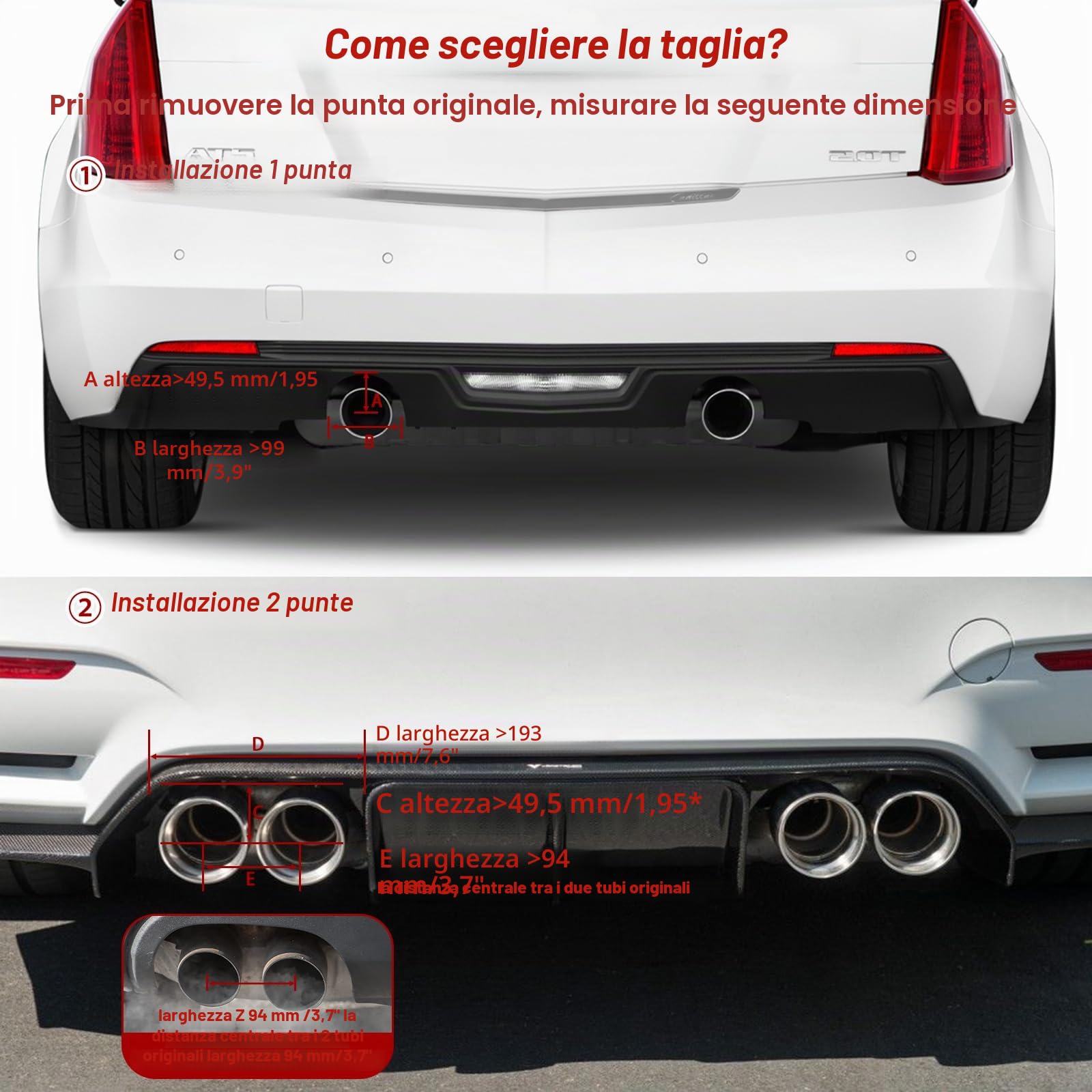 Terminale di Scarico Auto 2.5" - Ingresso 2.5" Lunghezza 6.5" Doppio Strato Acciaio Inox Terminale Silenziatore Universale per Tubi di Scarico 2.5" Installazione a Bulloni (Nero Dritto)