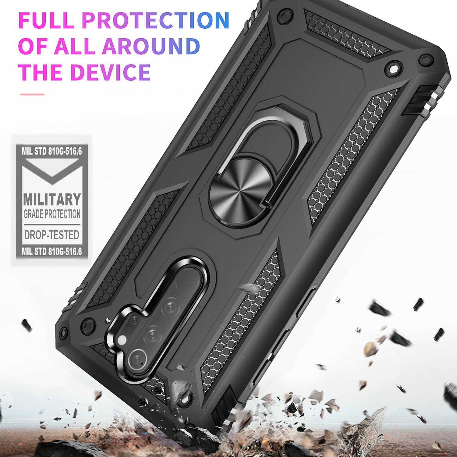 Fetrim Custodia per Xiaomi RedMi Note 8 PRO, Cover PC TPU Cassa Shell Supporto di Anello Rotante Case per Xiaomi Redmi Note 8 PRO Blu Navy