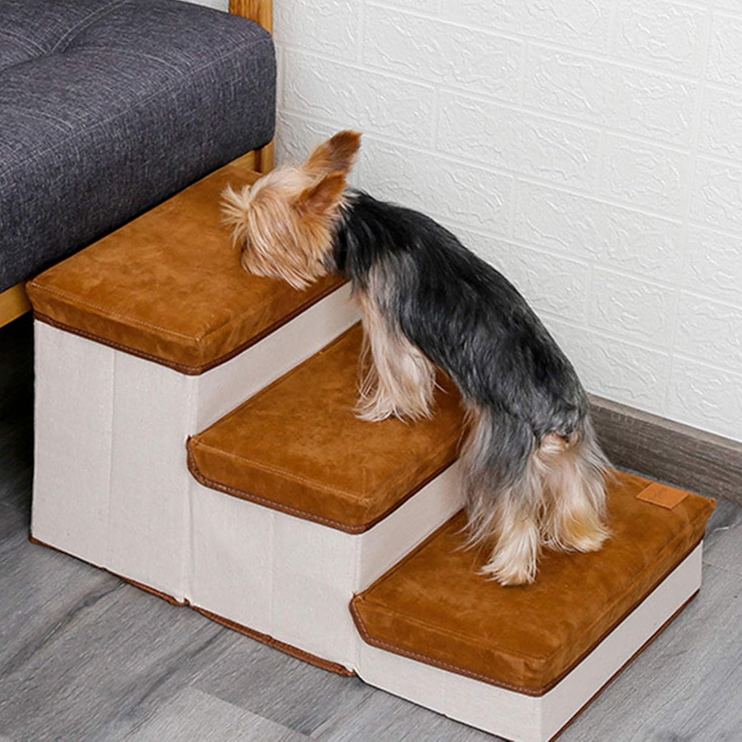 Foldable Pet Steps/Stairs, 3-Step Storage Stepper, Durable Dog Ramp,Easy to Set Up Dog Stairs Ladder, Indoor Pet Ramp Sofa Bed for Dogs Puppies, Hold Up to 55 Lbs Small&Medium Size Dogs