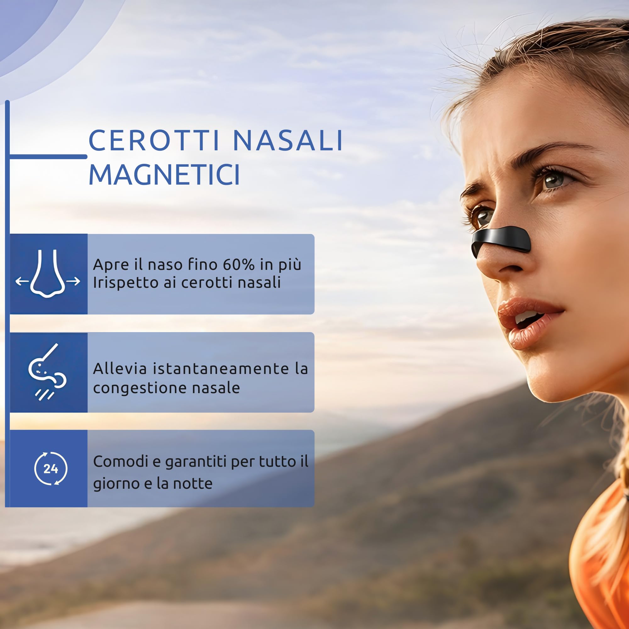 Cerotti Nasali Magnetici Antirussamento - 60 Pezzi Extra Forti Riutilizzabili, Dilatatori Nasali con Nastro M Premium per Sonno Migliore e Sport