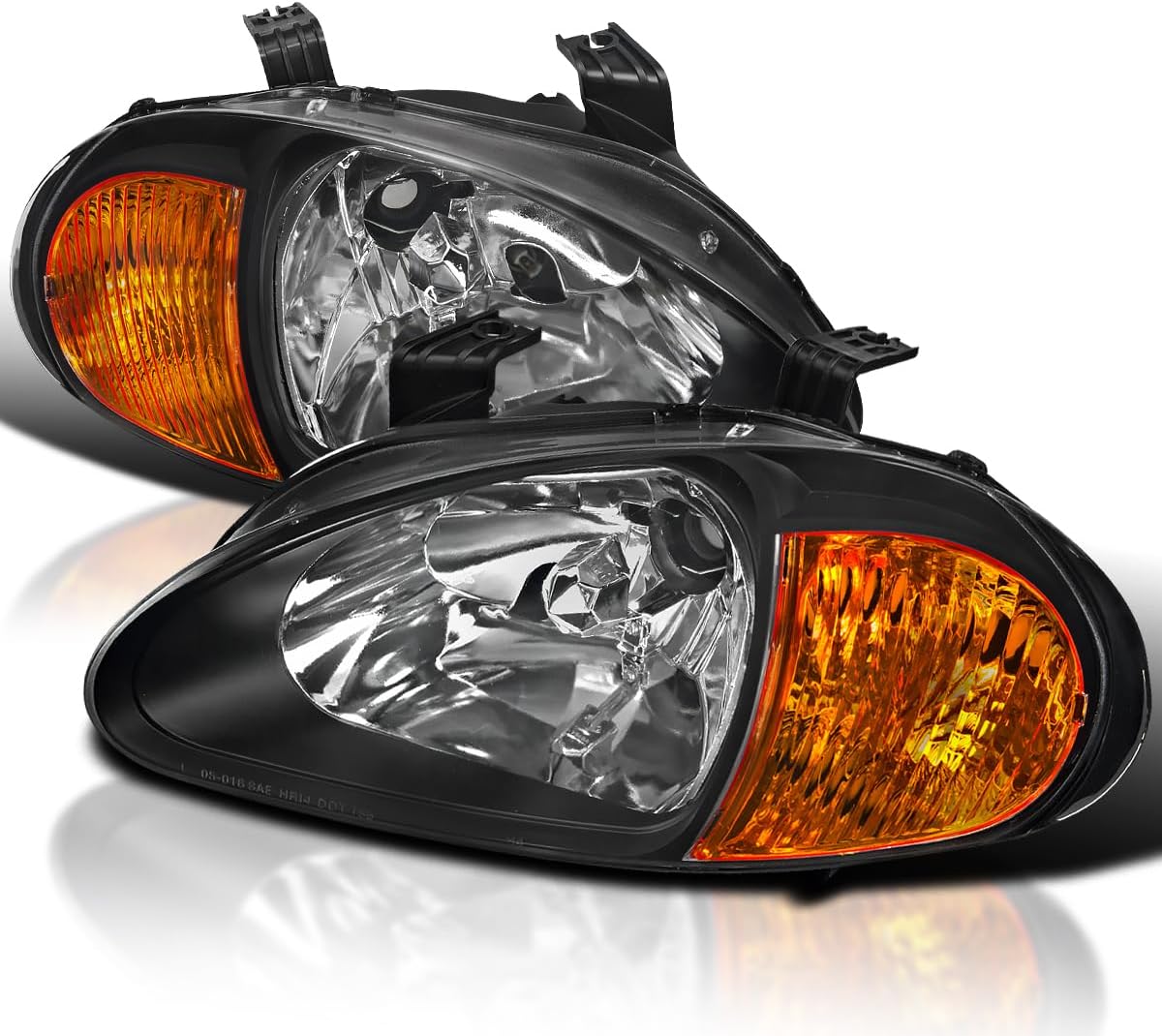 Black Headlights Compatible with 1993-1997 Honda Del Sol Left + Right Pair Head Lights Lamps Assembly