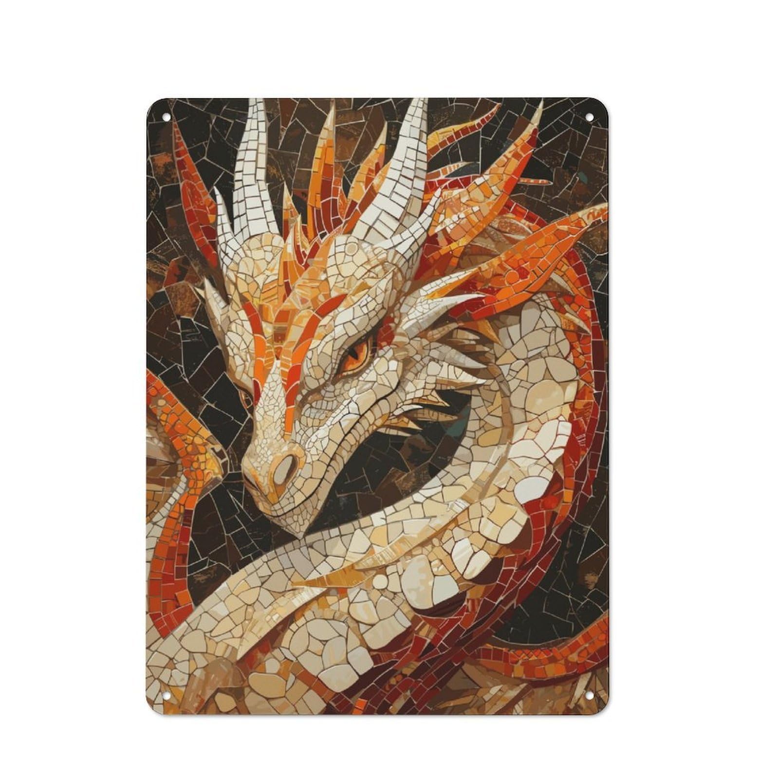 Junmoney Mysterious Dragon Mosaic Classic Metal Gift Sign 40X30cm, Small Space Decor For Home, Shop, Pub Or Studio Wall