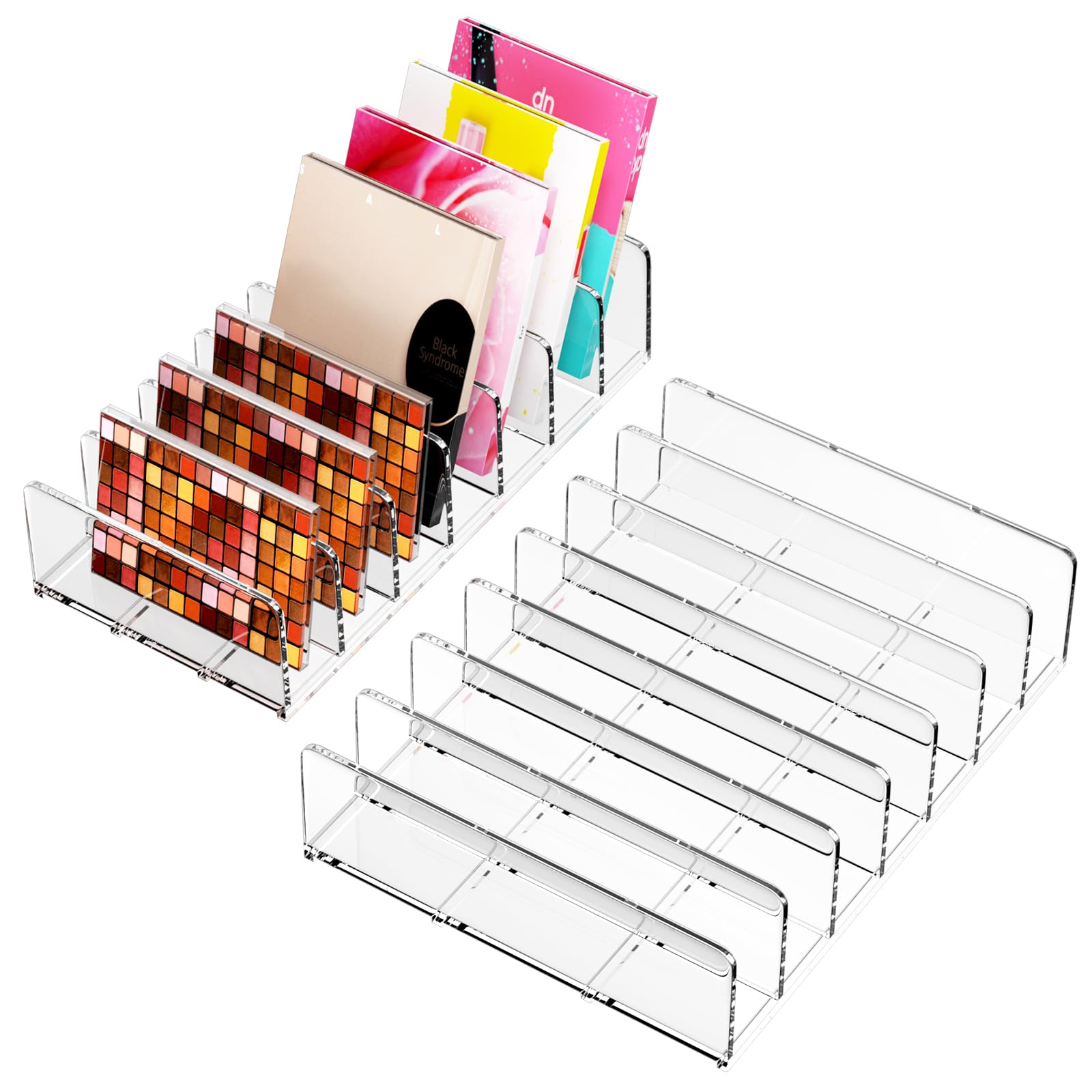 2 Organisateurs Transparents 7 Compartiments Pour Palette Maquillage - Grand 17x12.5cm Et Petit 17x8.5cm
