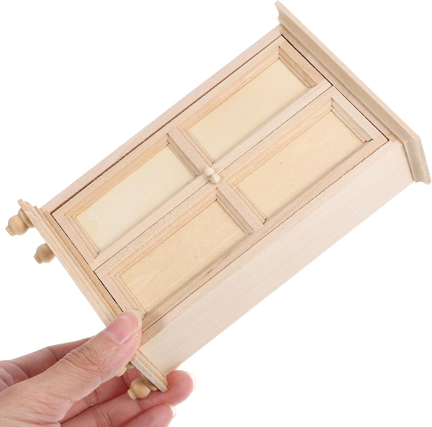 Veemoon Unfinished Wood Dollhouse Furniture, 1:12 Scale Unpainted Dollhouse Wardrobe Ornaments Mini Double Door Cabinet Model for Micro Scene Landscaping DIY Craft Decoration