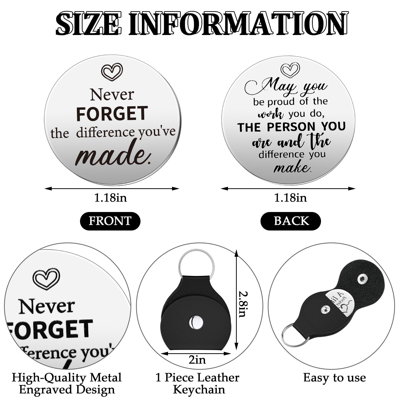 Therwen 20 Set Pocket Hug Token Steel Double Sided Inspirational Gift with PU Leather Keychain Long Distance Relationship Keepsake for Employee Appreciation Teacher Family Meaningful Gifts