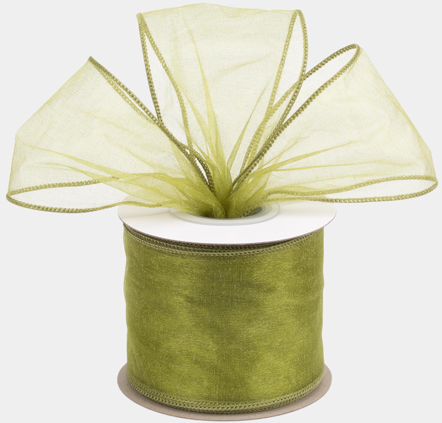 Joycrosso 3 Inch Moss Wired Organza Ribbon - 20 Yards Sheer Decorative Ribbon for Gift Wrapping, Wedding Decor, Christmas Tree, Crafts & DIY Projects