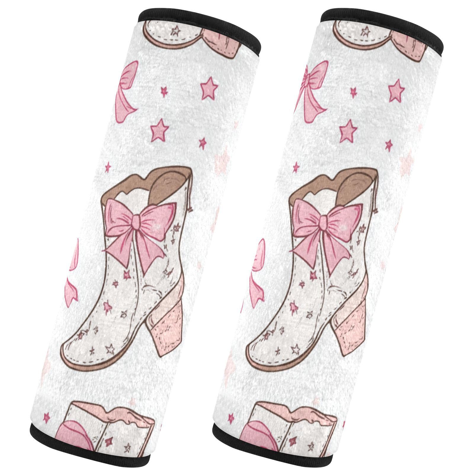 Seat Belt Covers 2 Pack Cowgirl Boots Stars Car Seat Strap Covers Super Soft Pink Bow Car Seat Neck Cover for Boys Girls Adults Babies S