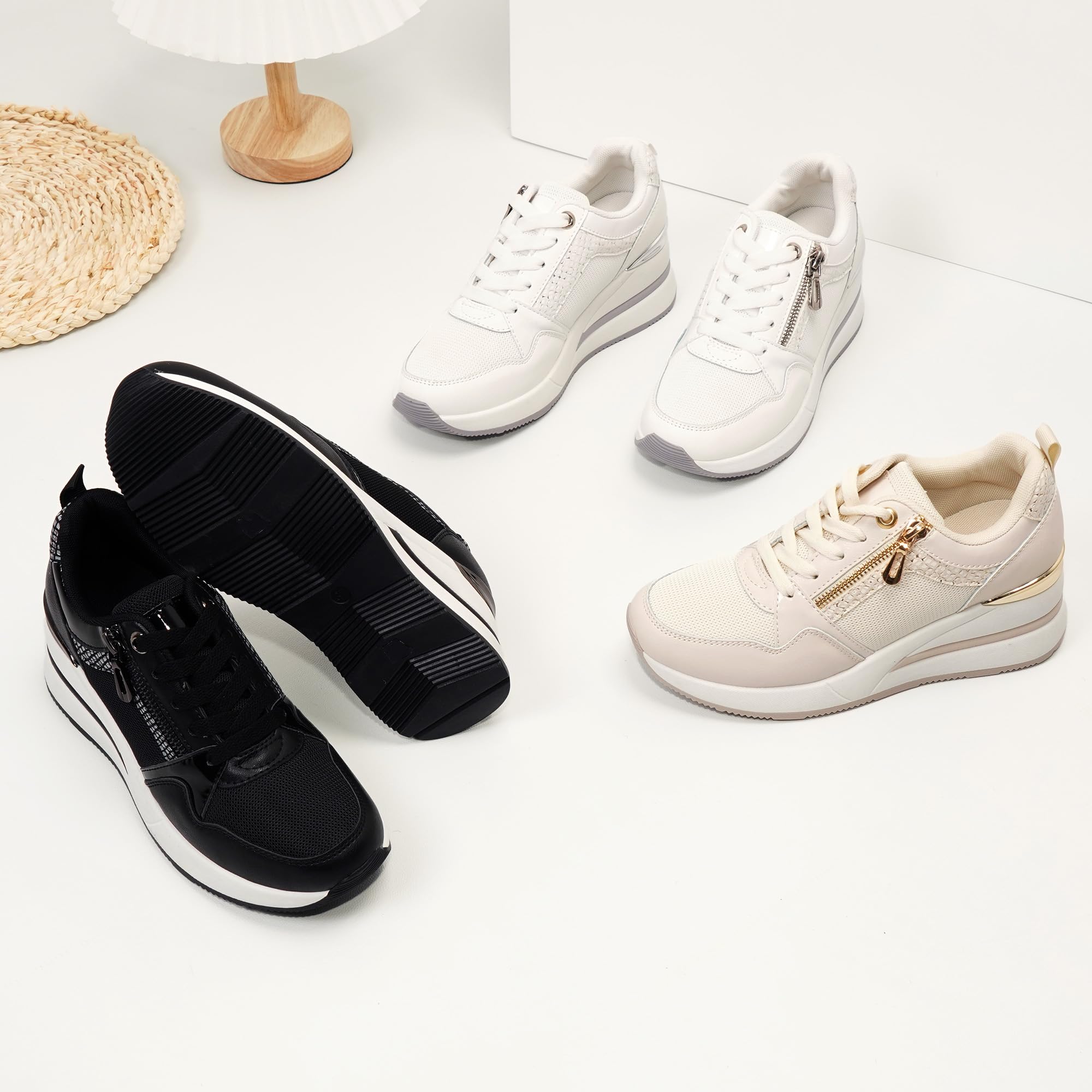 JOMIX Scarpe da Ginnastica Donna con Zeppa Sneakers Casual Comodo con Cerniera Laterale Antiscivolo
