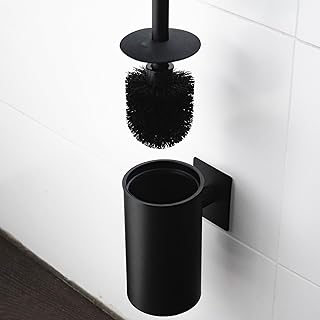 Premium Edelstahl Klobürste ohne Bohren selbstklebend inkl. Spezialkleber (extrem sicherer Halt) - Toilettenbürsten-Halter hängend zur Wandmontage - Moderne WC Bürstengarnitur (schwarz)