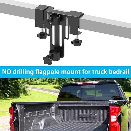 Miniatura 3 de Soporte para mástil de bandera de camión de remolque en la cama, soporte de bandera sin perforaciones para camioneta con riel de cama o sin riel de
