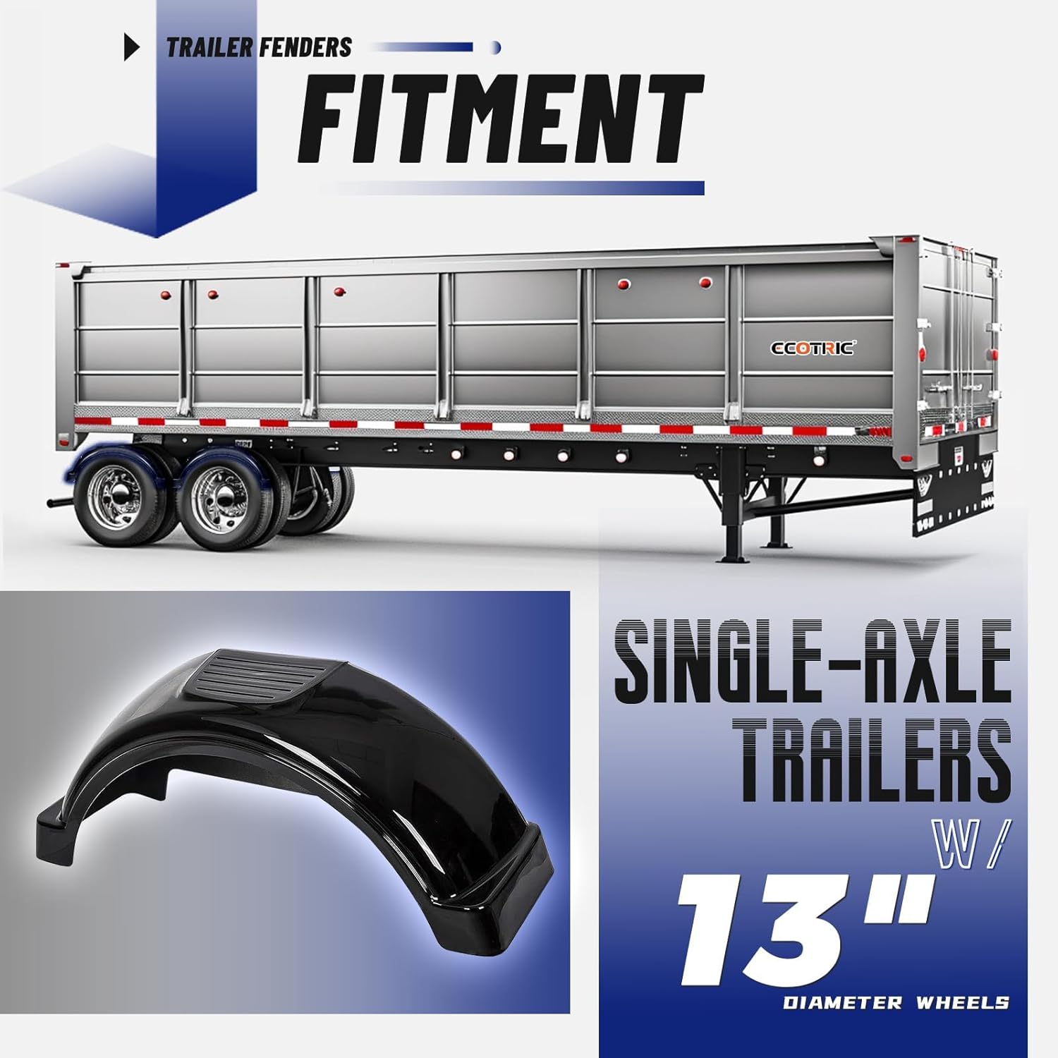 ECOTRIC 2 Pcs Trailer Fenders W/Steps Compatible with 13" Diameter Wheels Tires Single-Axle Trailers Plastic Fenders Black