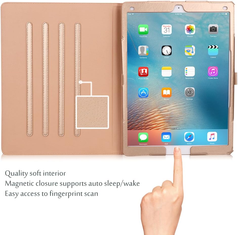 ProCase iPad Pro 12.9 2017/2015 Case (Old Model) - Stand Folio Case Cover for Apple iPad Pro 12.9 Inch (Both 2017 and 2015 Models), with Multiple Viewing Angles, Apple Pencil Holder -Gold