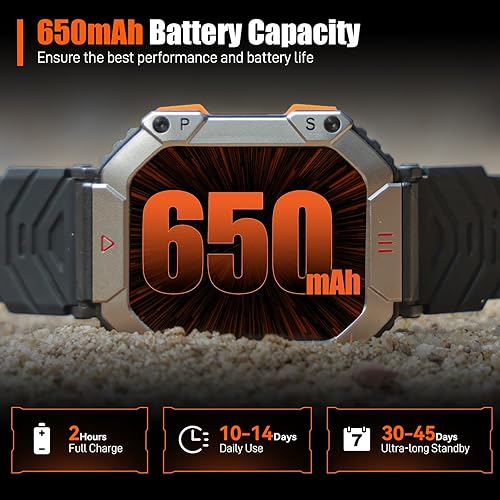 Miniatura 6 de Military Smart Watch for Men 2.0" HD with Elevation Barometer Compass Fitness Tracker with IP68 Waterproof Heart Rate Sleep Monitor 650 mAh Outdoor
