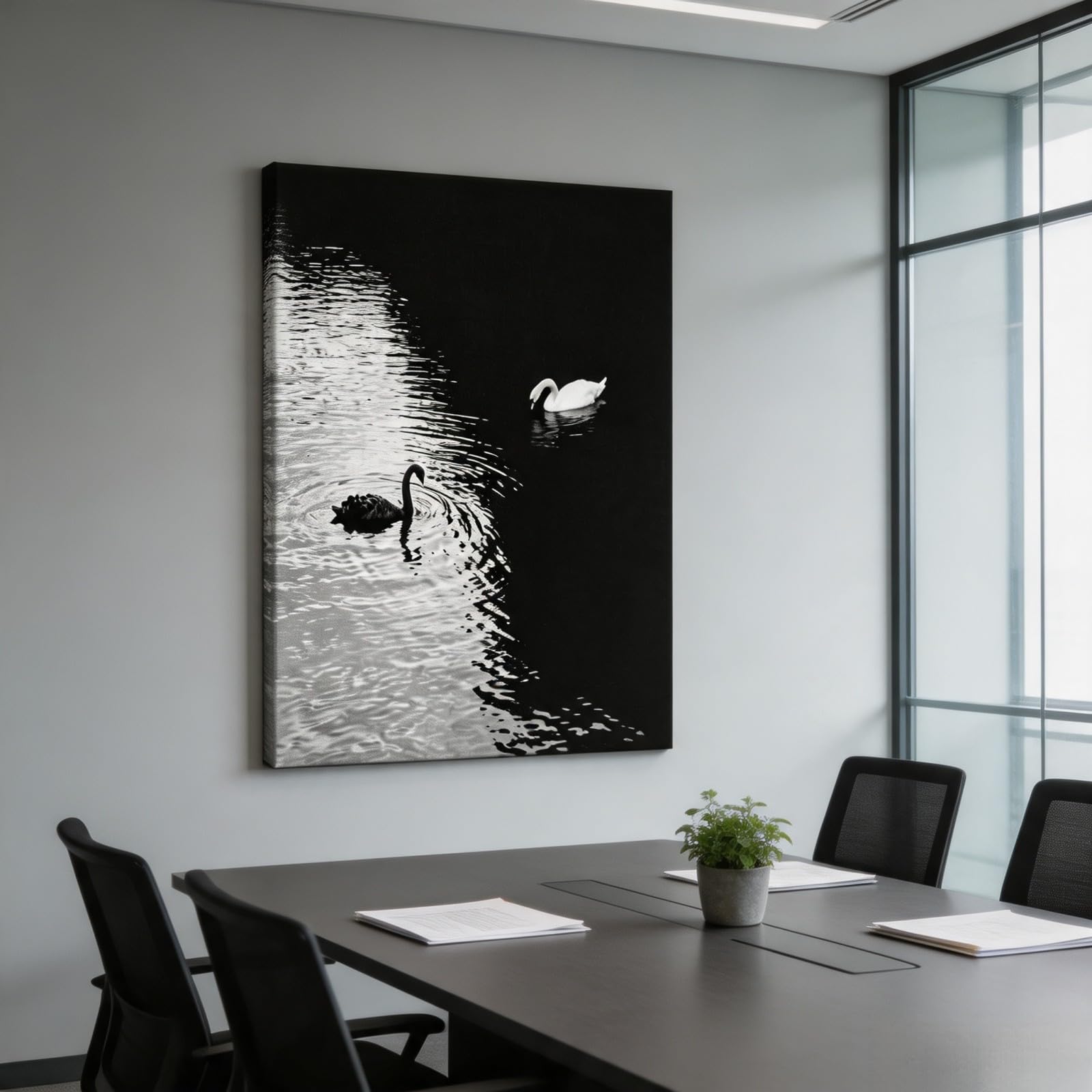 JUYIOPAX Cuadro en lienzo fotografía vertical dos cisnes en blanco y negro