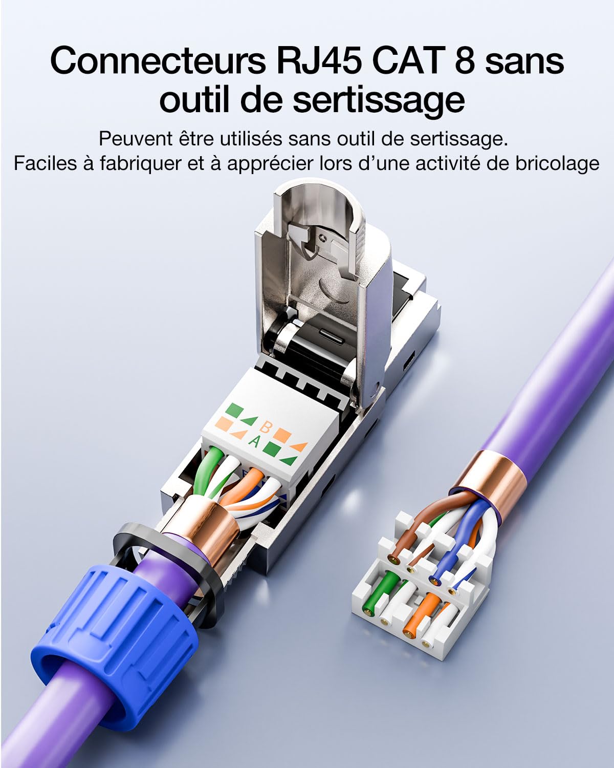 VCELINK Connecteur RJ45 Sans Outil, Connecteur RJ45 Cat 8 Plaqué or Sans Outil, blindé pour câble Ethernet Cat7/Cat8 en lot de 4