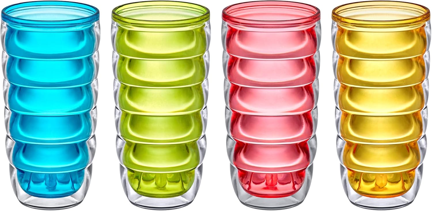 Amazing Abby - Arctic - 24-Ounce Insulated Plastic Tumblers (Set of 4), Double-Wall Plastic Drinking Glasses, Mixed-Color High-Balls, Reusable Cups, BPA-Free, Shatter-Proof, Dishwasher-Safe - Image 5