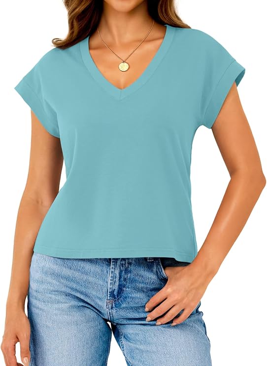 GKBK Womens Crop Tops Cotton Baby Tee Short Sleeve V Neck Boxy Summer Shirt