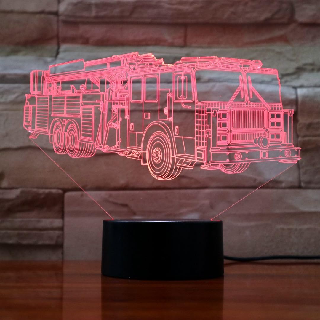 Idee Monto Fire Car LED Night Light for Kids 3D Visual Desk Lamps with 7 Color Changing Lights Touch Button Fire Truck Shape Best Gift for Kids Gifts (Fire Truck)