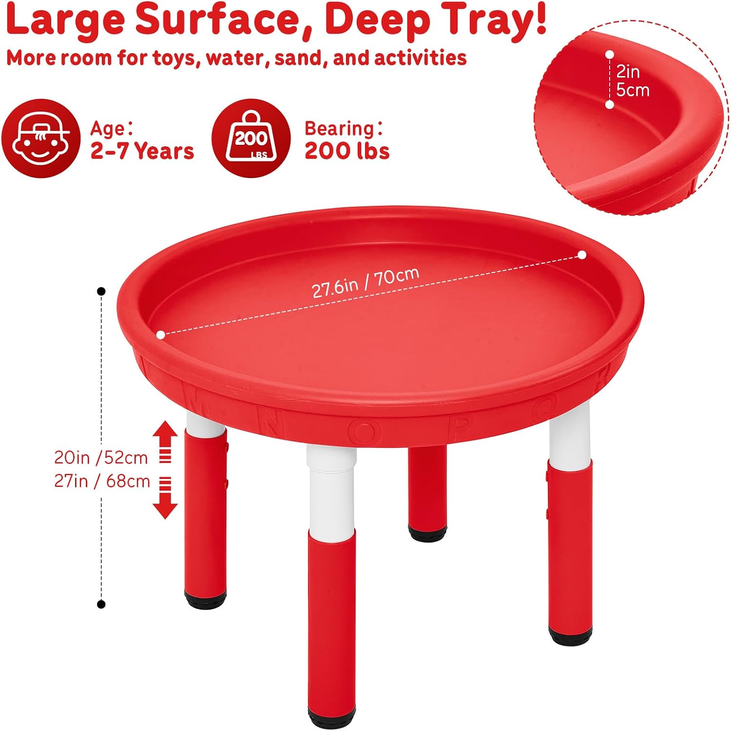 FUNLIO Sensory Table for Kids (27.6"), Height Adjustable Round Tuff Tray Sensory Table, Multi-Use as Water Table & Sand Table for Indoor & Outdoor, Easy 3-Min Assembly No Tools Needed - Red