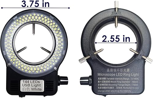 Miniatura 5 de Iluminador de luz de anillo LED para microscopio, 144 burbujas LED para laboratorio monocular binocular trinocular estéreo microscopio cámara,