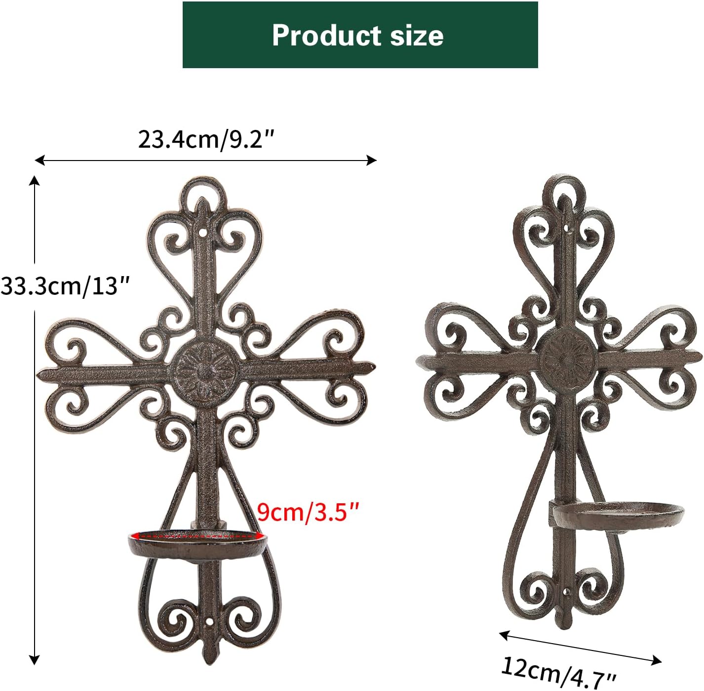Sungmor Cast Iron Wall Candle Sconce, Decorative Wall Cross Candleholder Wall Mount Tealight Flameless Candle Stand, Wall Hanging Pillar Candle Holders Kitchen Dining Living Room Bedroom Patio Decor