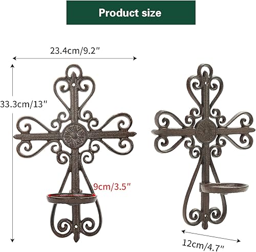 Miniatura 6 de Sungmor Candelabro de pared de hierro fundido, candelabro decorativo de pared para colgar en la pared, soporte de vela sin llama, soporte para velas