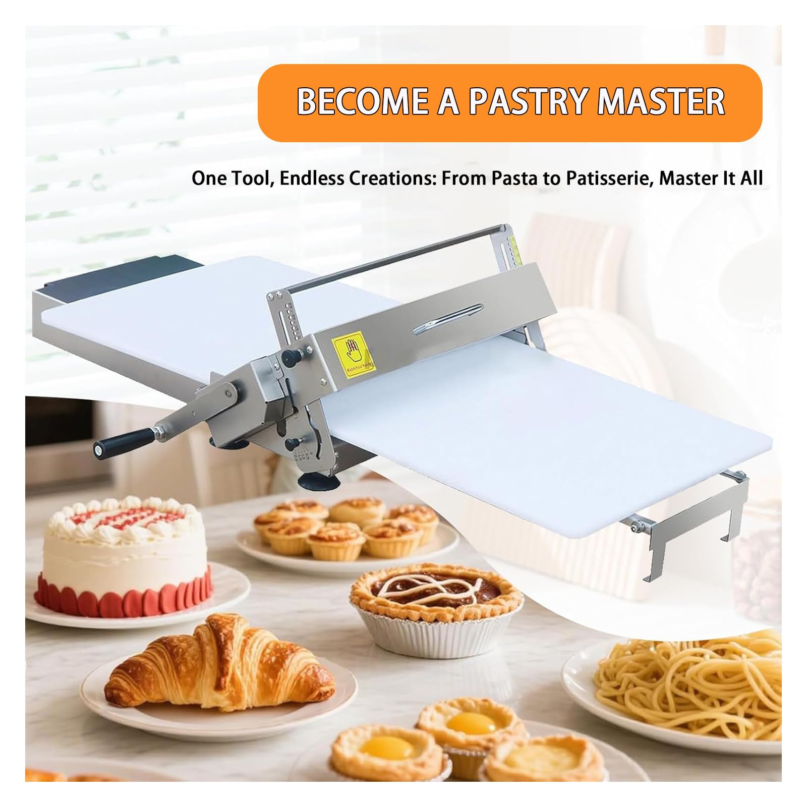 Sfogliatrice Professionale a Rulli Pizza, Sfogliatrice per Pasticceria, Macchina Pasta Fresca, Acciaio Inox + PE, per Panetterie Commerciali e Domestiche TYPE300