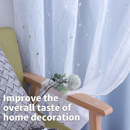 Miniatura 4 de BGment Cortinas opacas con superposición transparente, cortinas de tul plateado impreso de doble capa para sala de estar, cortinas de ventana con