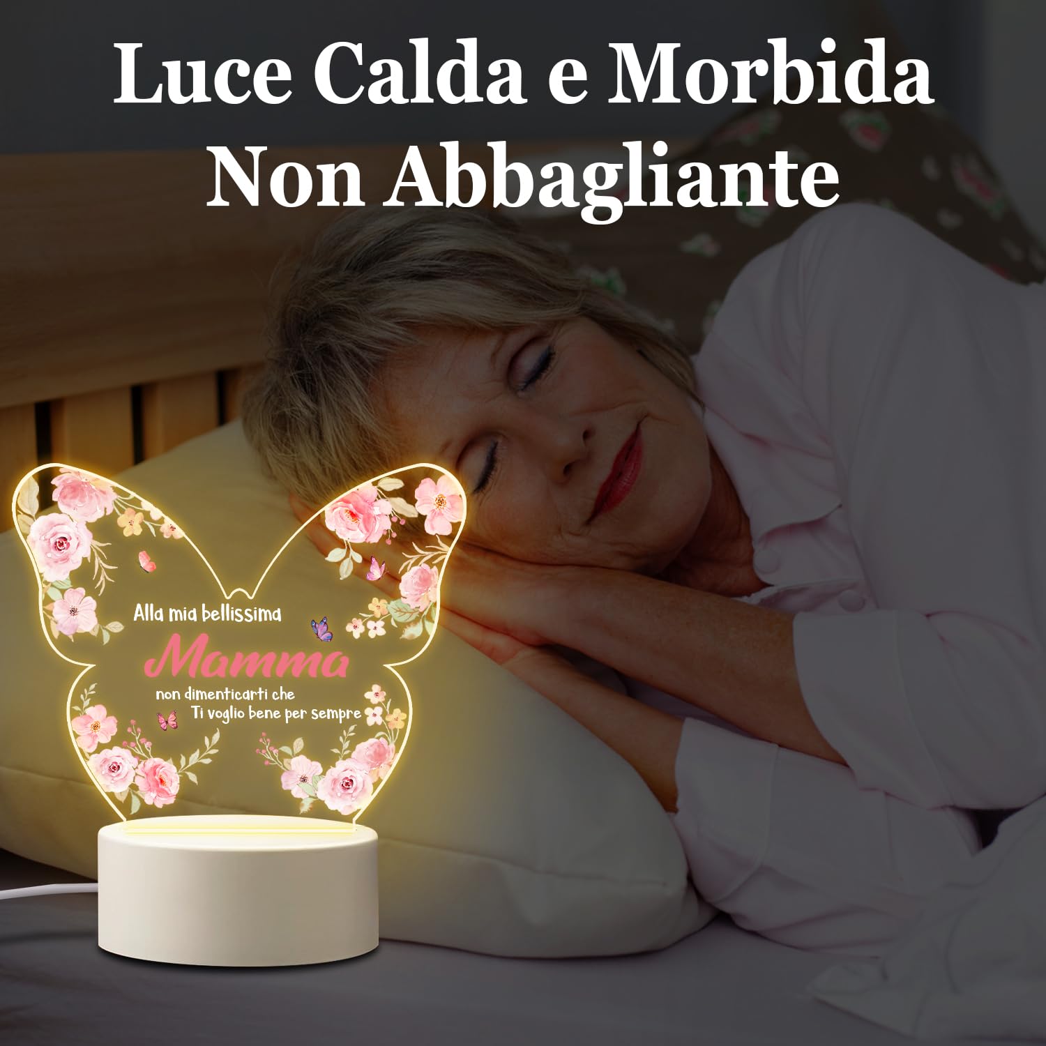 Coldbling Idee Regalo Festa Della Mamma Originale, Lampada Regali per Mamma Natale Compleanno da Figlia Figlio, Farfalla Luce Notturna in Acrilico