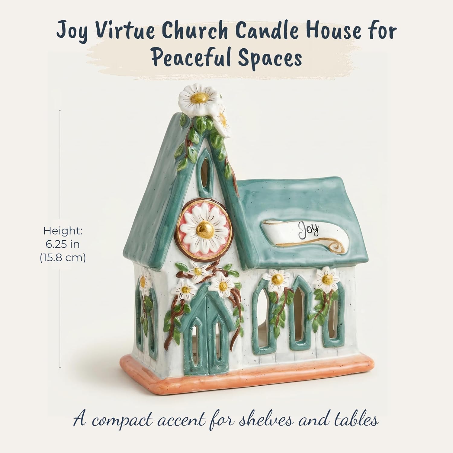 Blue Sky Clayworks Joy Virtue Church Candle House, 5.75" L x 4" W x 6.25" H