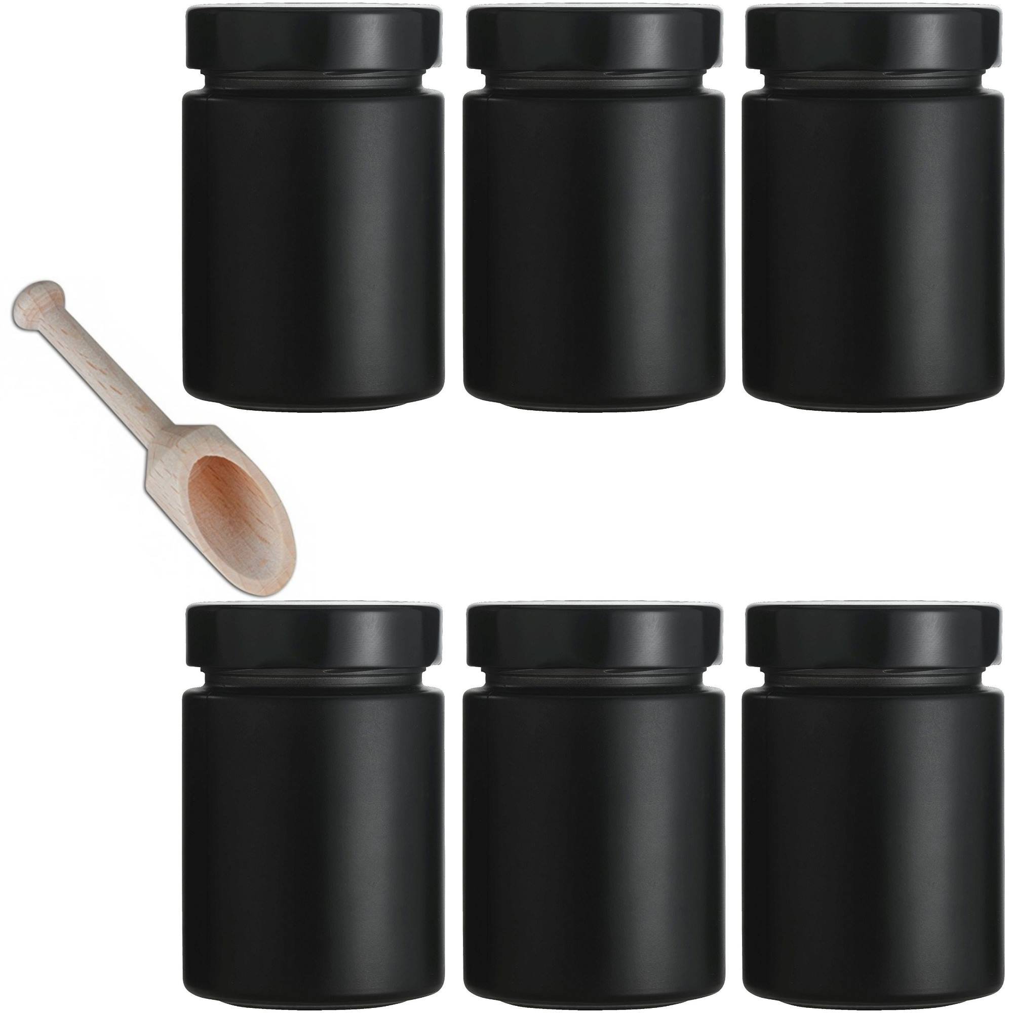 mikken - 6 black spice jars, 190 ml, preserving jars with screw lid including a spice scoop.