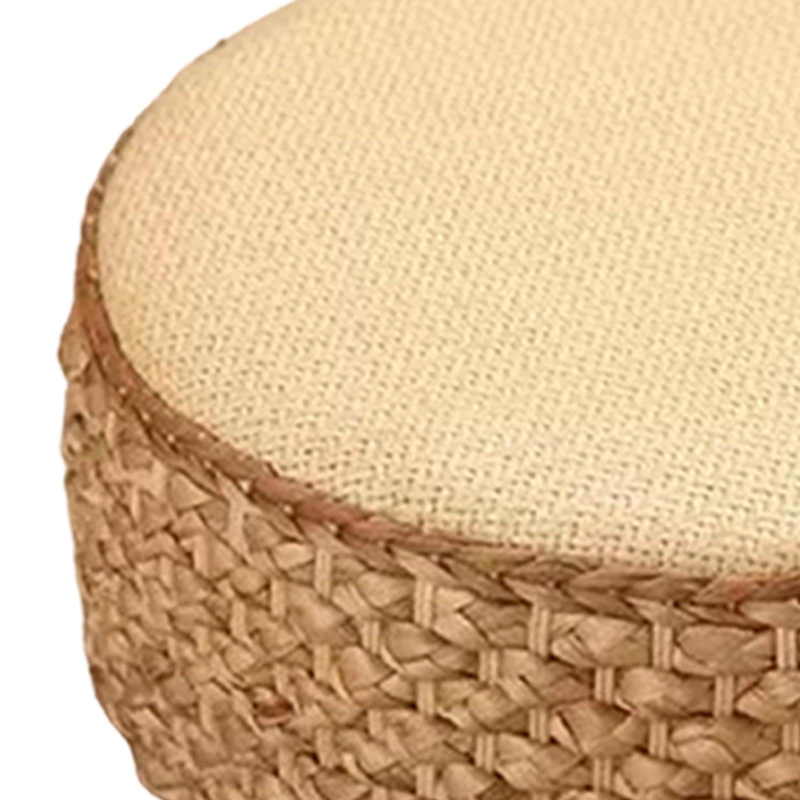 F Fiftyle Cuscino Tatami in Rattan Poggiapiedi Rotondo - Ottomano da Pavimento per Balcone e Sala Beige