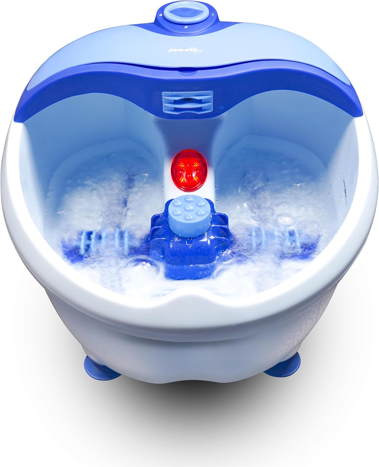 أمام view صورة لجهاز تدليك القدمين Aidapt Pure-Fit Deluxe مع الماء الفقاعي وقرص التحكم مرئي.