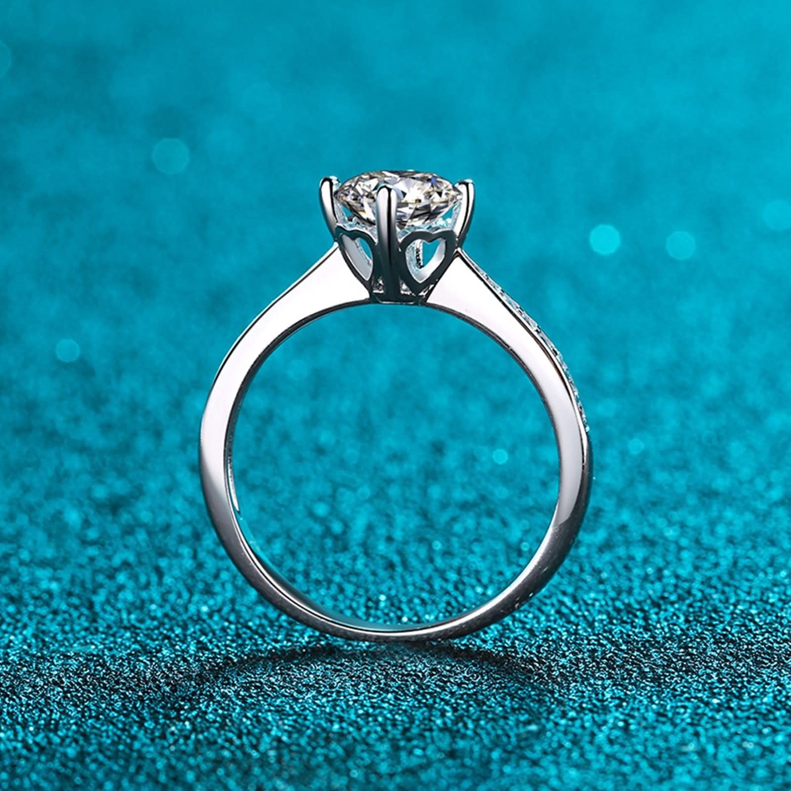 Fedi nuziali da donna, anello di fidanzamento solitario di forma rotonda in oro bianco con moissanite in argento Sterling 925