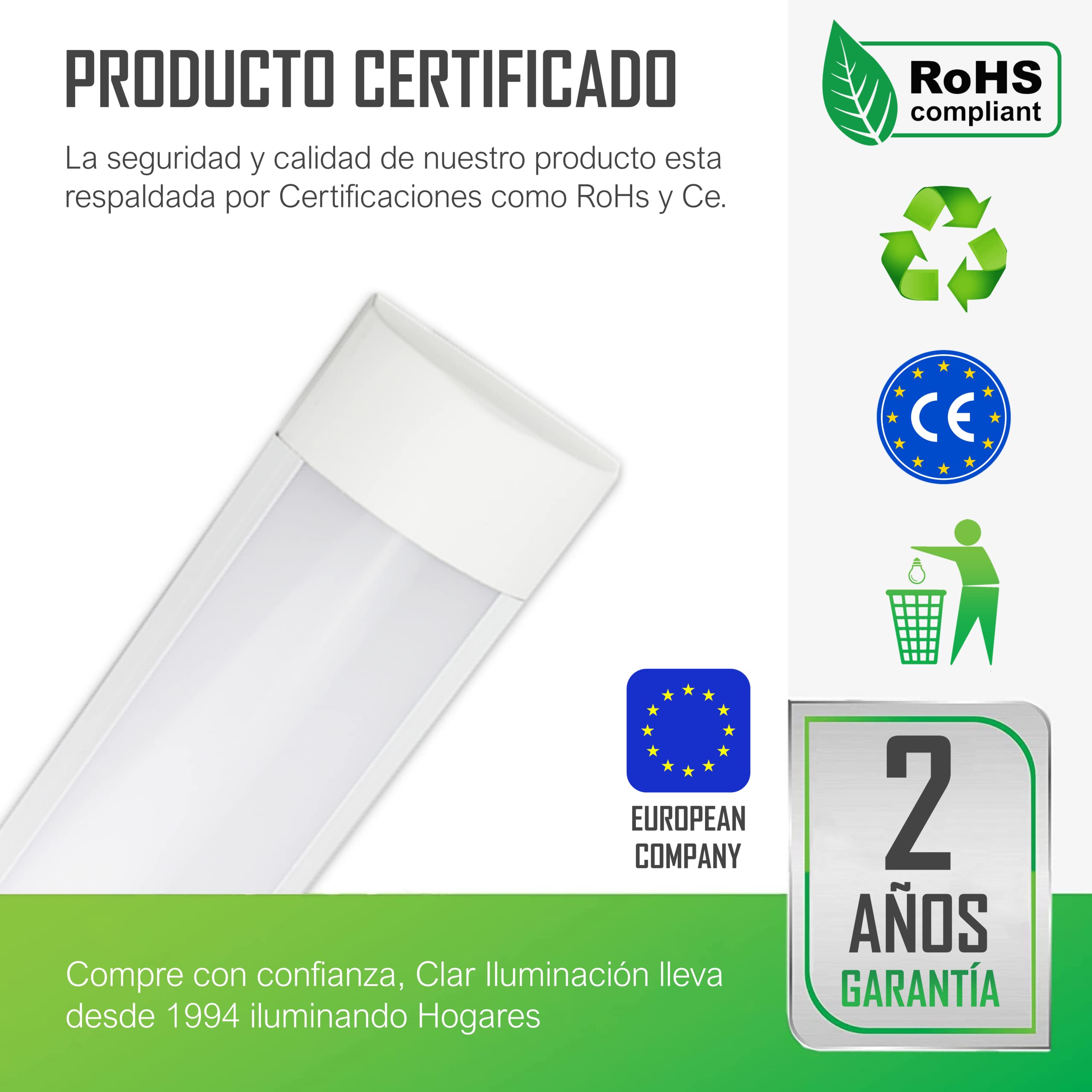CLAR - Pantalla LED 150 cm, Luminaria LED 150 cm Techo, Regleta, Luz Cocina Techo, Luz Fría 6000ºK 48W (Pack 2)