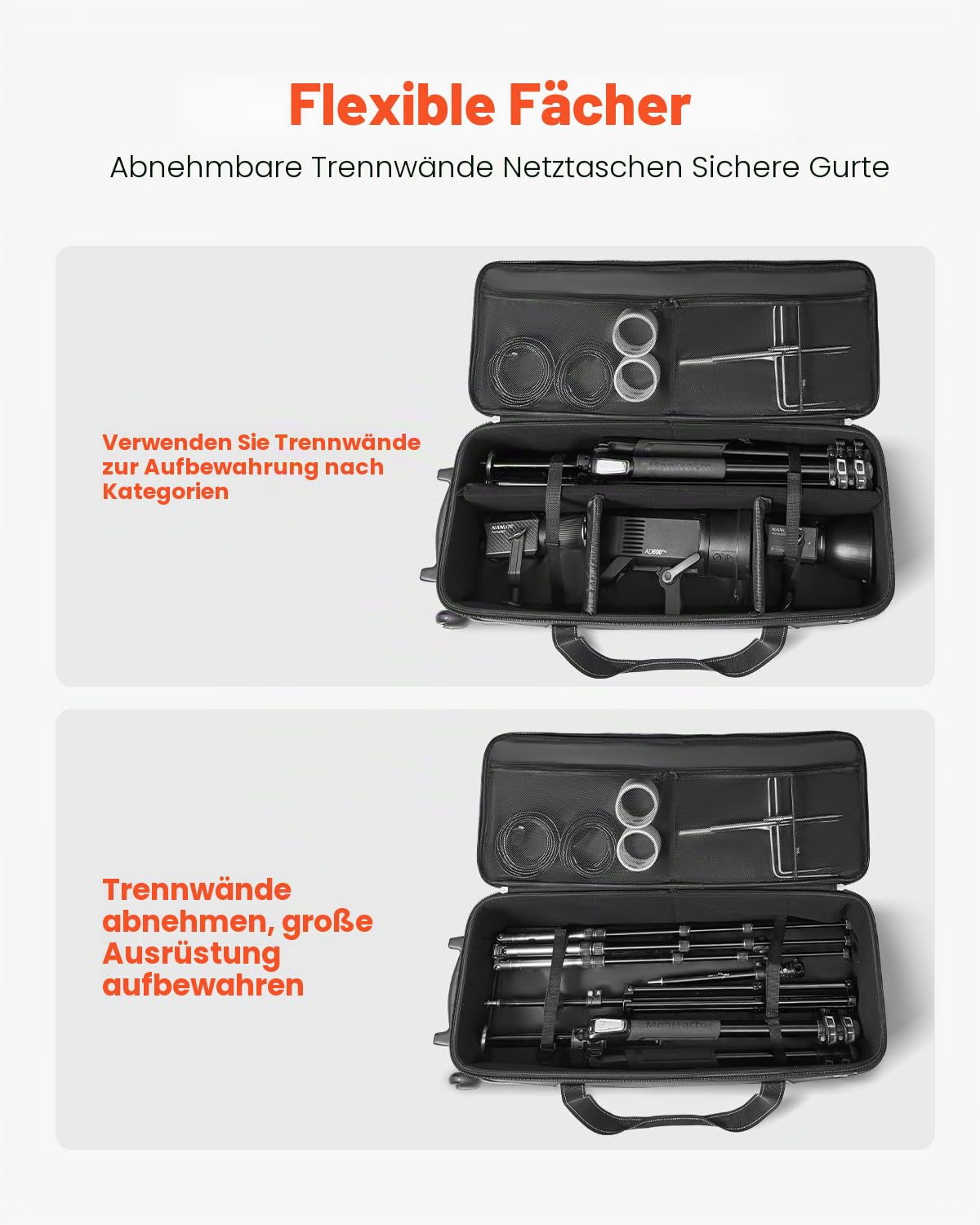 VEVOR Studio Trolley 910x300x355 mm, Transporttasche, Koffer für Studioausrüstung, Kameratasche, Studiotasche mit Rollen, Riemen, gepolstertem Fach, Griff, für Lichtstative, Stative, Teleskope