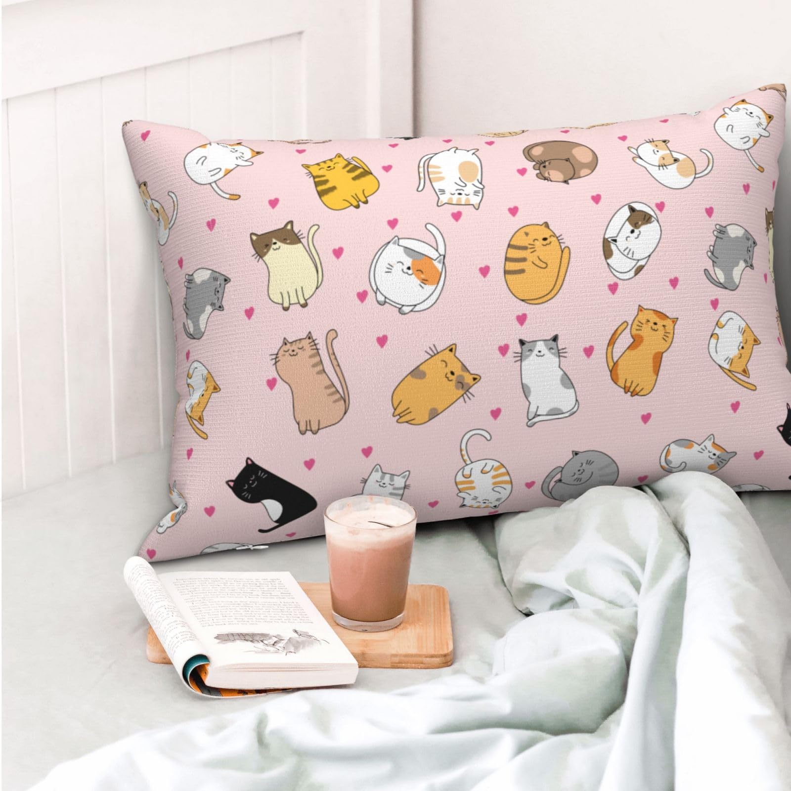 Cute Cat Pillow Cover 20x30 Inch Bed Pillow Pillowcases with Hidden Zipper Lumbar Pillow Case Cushion Queen Size Standard Soft Breathable Rectangular Pillow Covers,for Sofa Couch Bed Decor