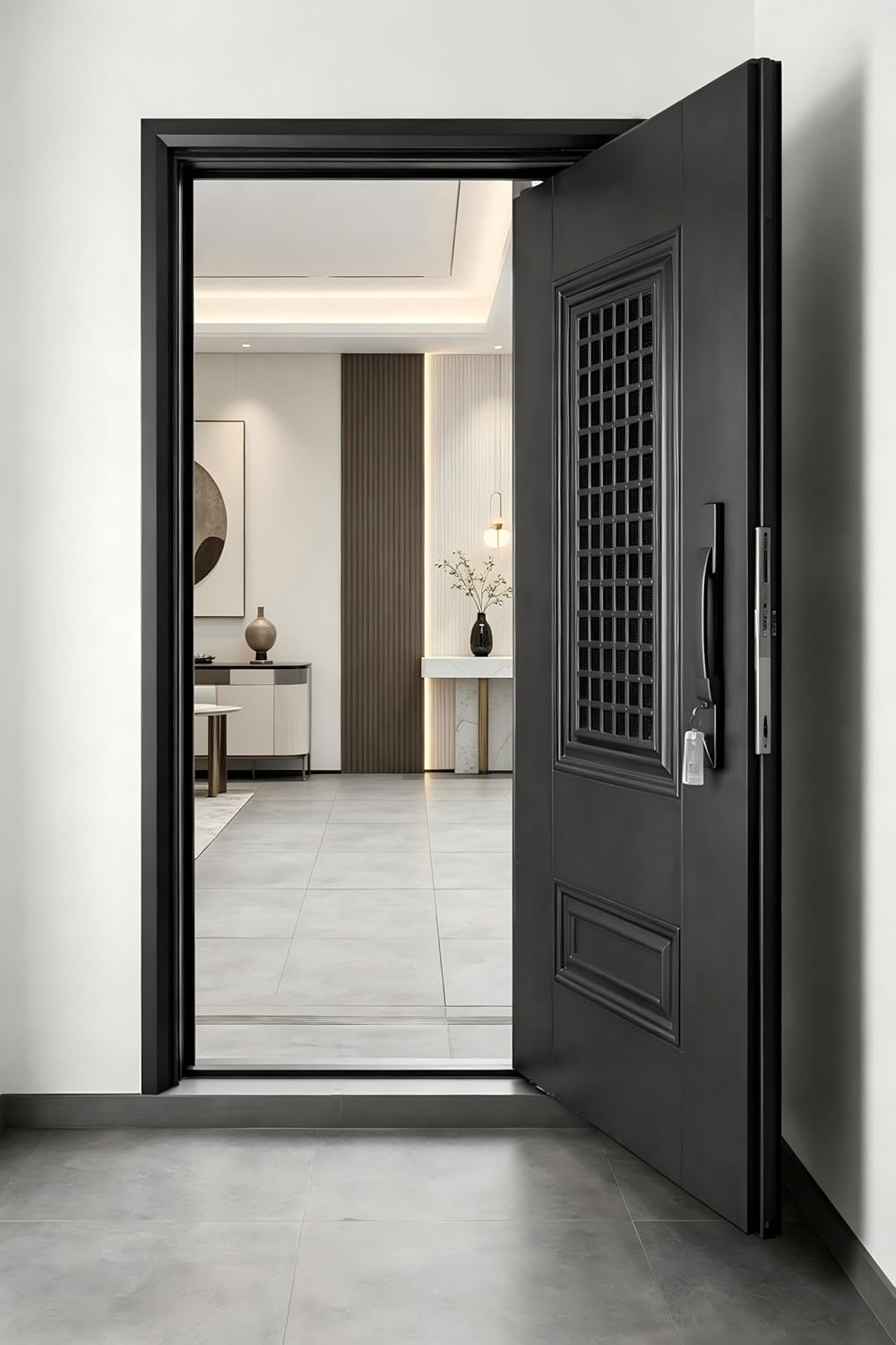 Corrosion Resistant Front Access, 37.8 x 84.6 Gray Steel Construction, for Home Entry Door (Right-Hand Outward Opening Door)