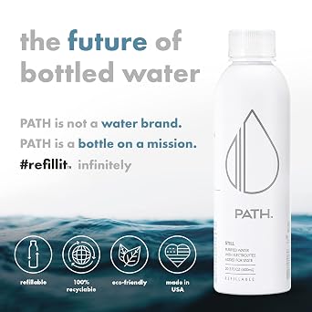 PATH Still Bottled Water - Ultra-Purified, pH-Balanced Purified Water in Aluminum Bottle - BPA-Free, Reusable, Infinitely Recyclable - Crisp, Refreshing Taste 20.3 fl oz (Pack of 12)
