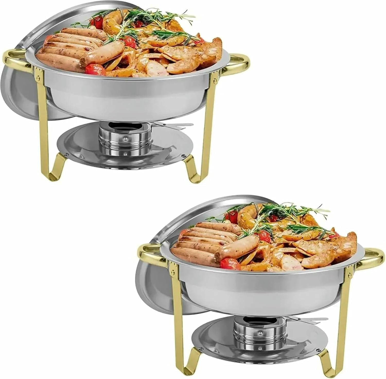 Chafing Dishes 2/4 Pack Round Stainless Steel Foldable Chafers and Buffet Warmers Sets 5 QT Full Size w/Water Pan-