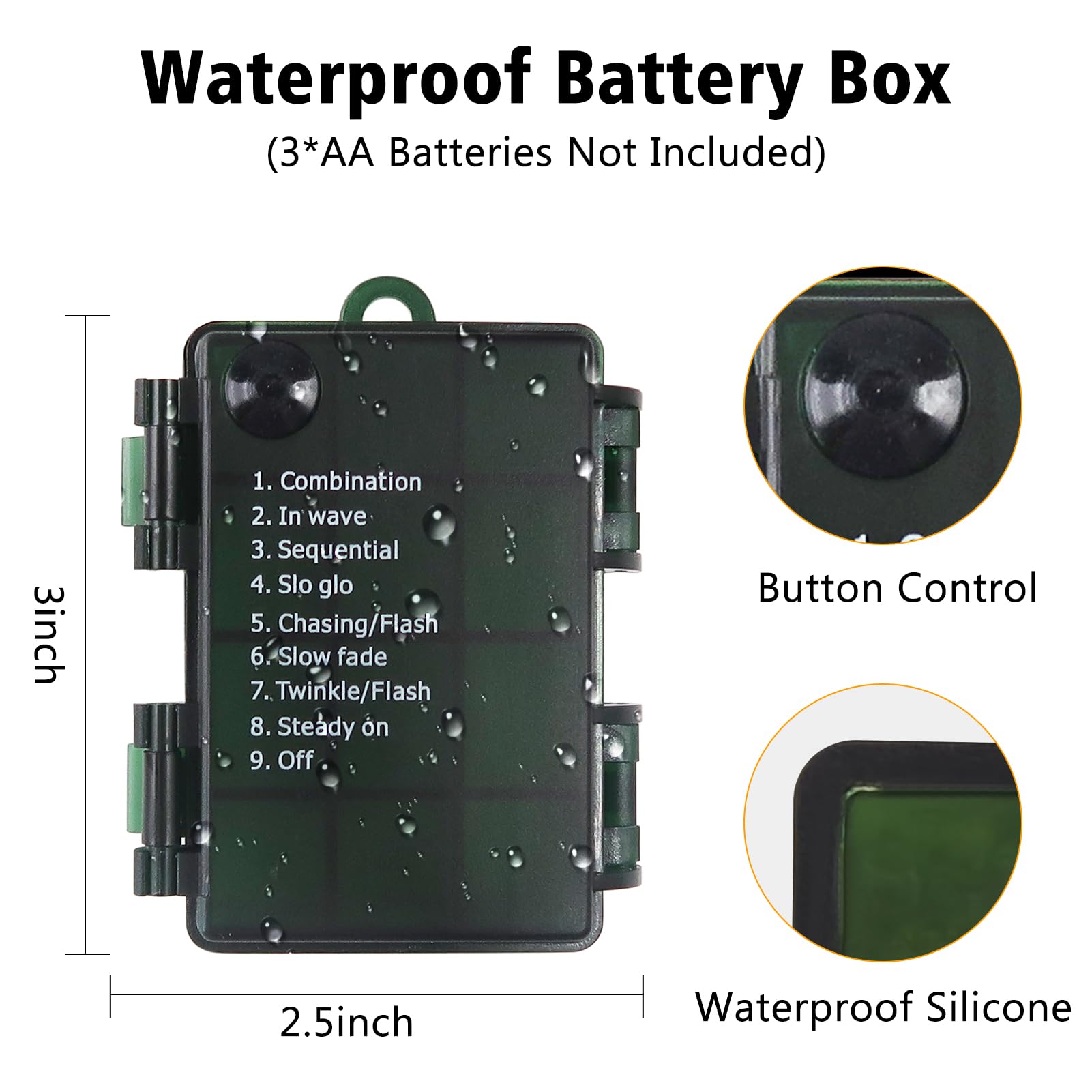 BSGlobal Confezione da 2 luci a grappolo a batteria, totale 400 luci LED di Natale con timer 8 modalità, filo di rame verde scuro per decorazioni per albero di Natale (bianco caldo)