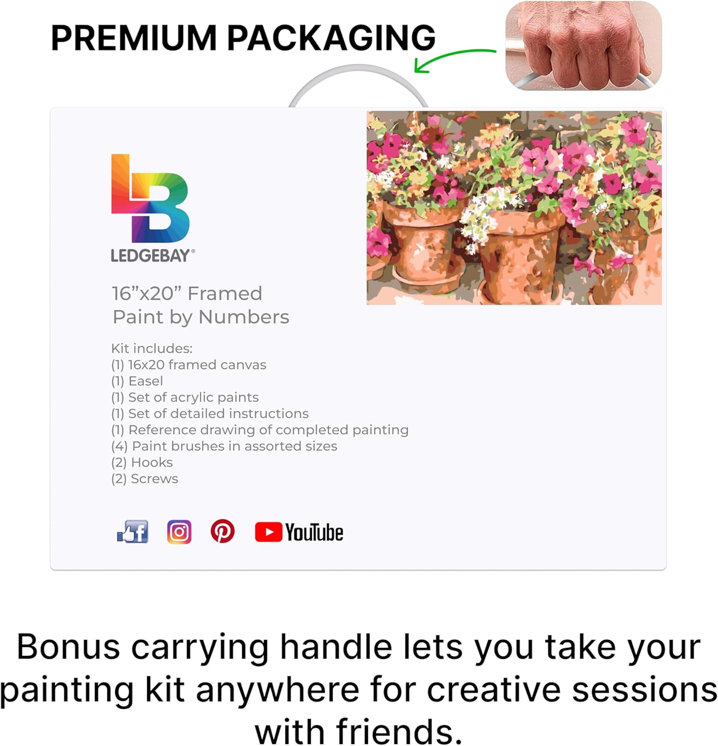 Ledgebay DIY Paint by Numbers Kit for Adults Framed Canvas Beginner to Advanced Paint by Numbers Kit, Kits Include Acrylic Paint Set, Brushes & Tabletop Easel (Sweet Petunias 16" x 20" Framed)