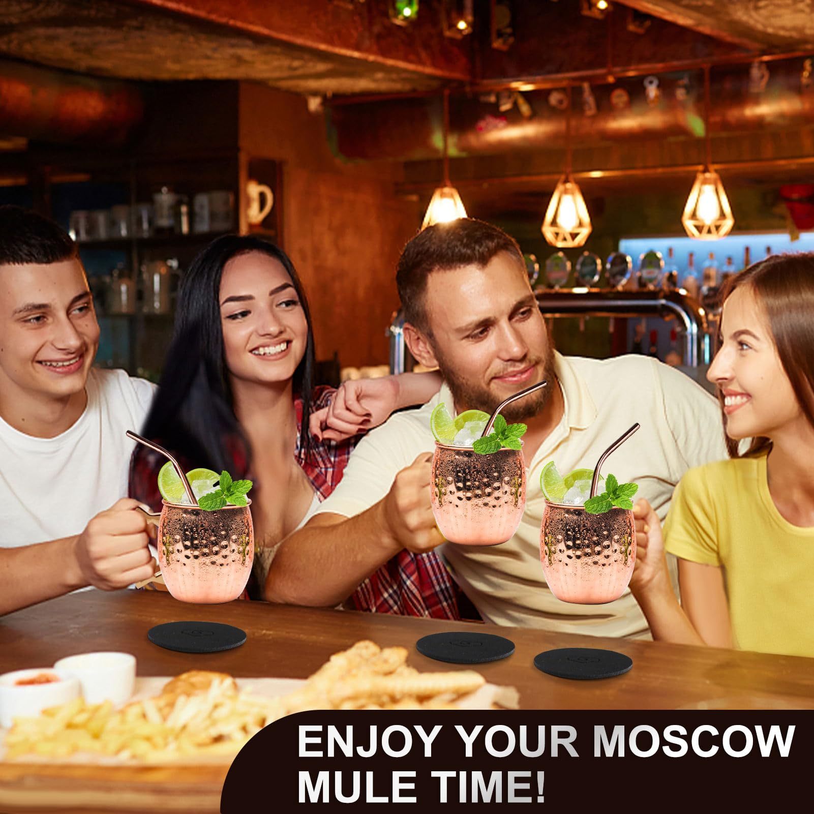 Verre Moscow Mule 4 Pièces, 19oz Tasse Cuivre avec Pailles Jigger Cadeau Set pour Bar, Fête (4)