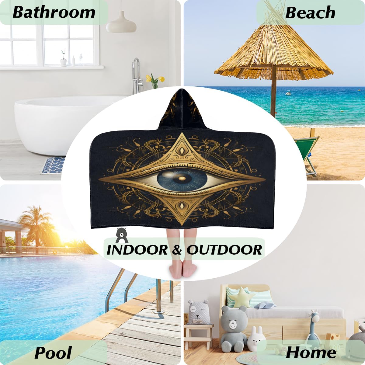 Pardick Kids Bath Towel Evil Eye Beach Towel with Hood Pool Cover Up for Girls Boys Soft Absorbent Hooded Bath Towel Toddler Towels for Beach, Pool