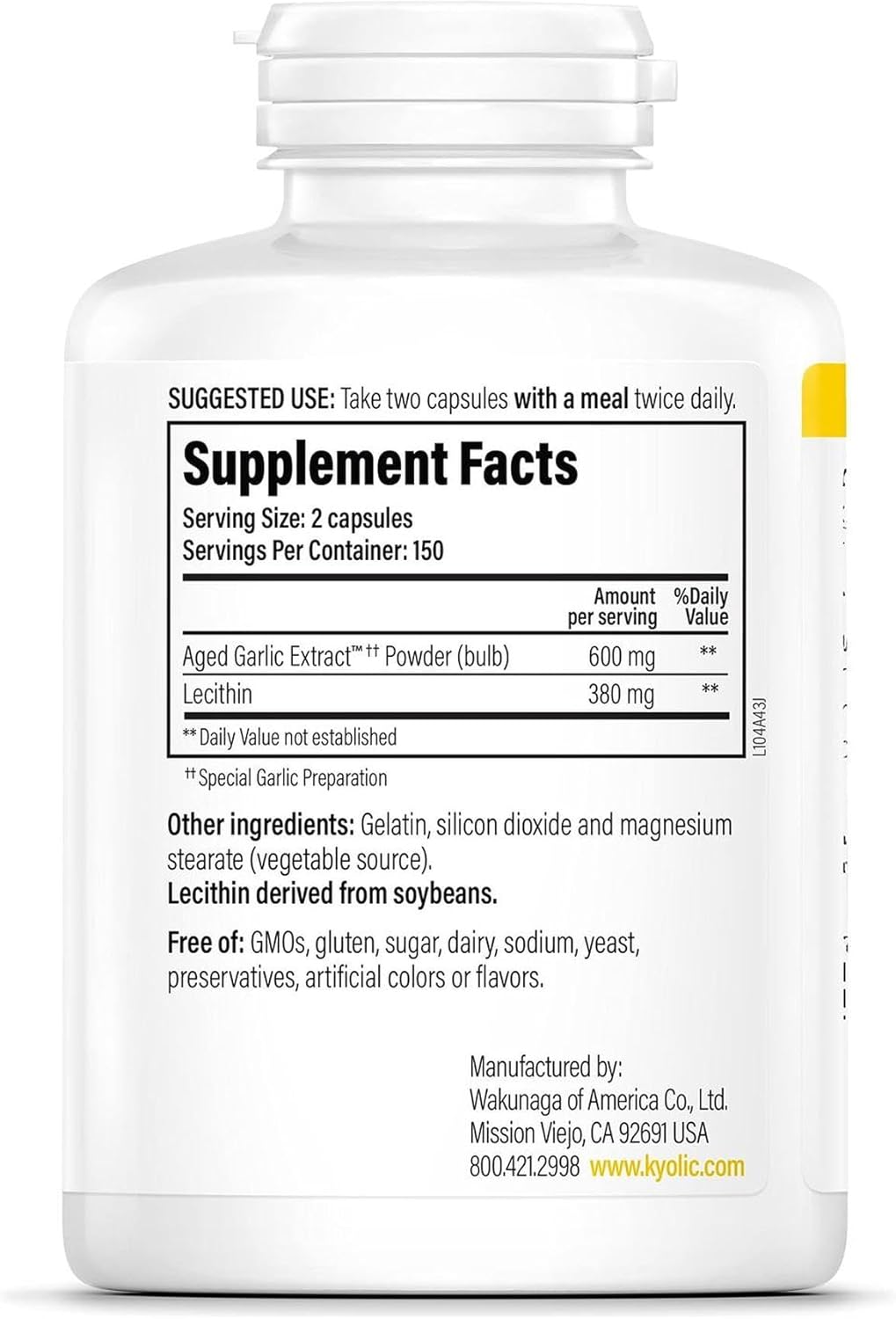 Kyolic Aged Garlic Extract Formula 104, Cholesterol Health*, 300 Capsules