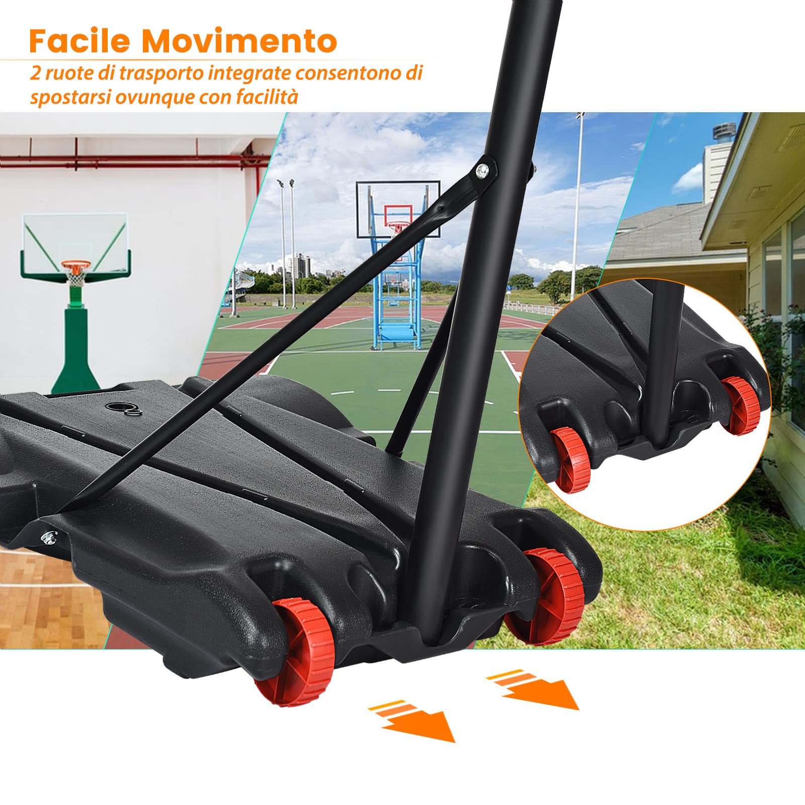 COSTWAY Canestro da Basket da Esterno Regolabile 178 e 208 cm, Canestro da Basket per Bambini con Ruote e Base Riempibile, Ideale per Interno ed Esterno