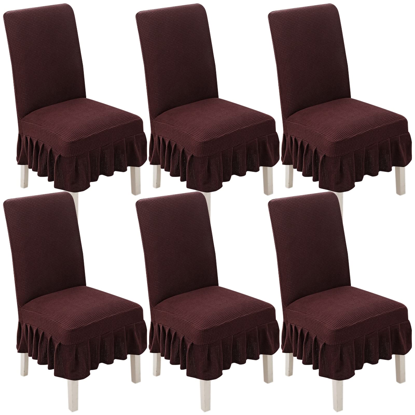 AIUESVZXI Chair Covers for Dining Room Set of 2/4/6,Chair Slipcover with Skirt Chair Covers, for Hotel Ceremony Banquet Wedding Party(Dark coffee,6pack)